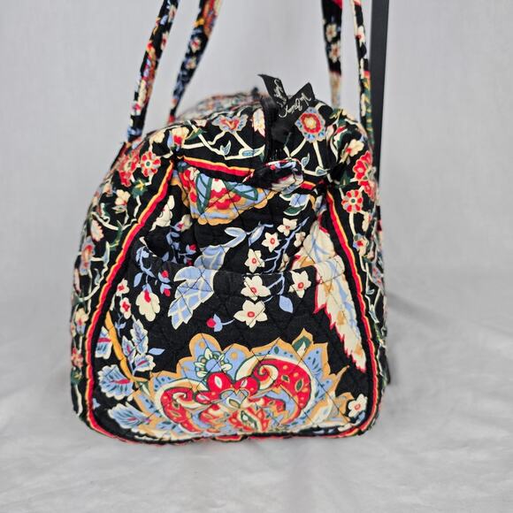Vera Bradley Quilted Duffle Tote Bag Black Red Multi Floral - Picture 8 of 16